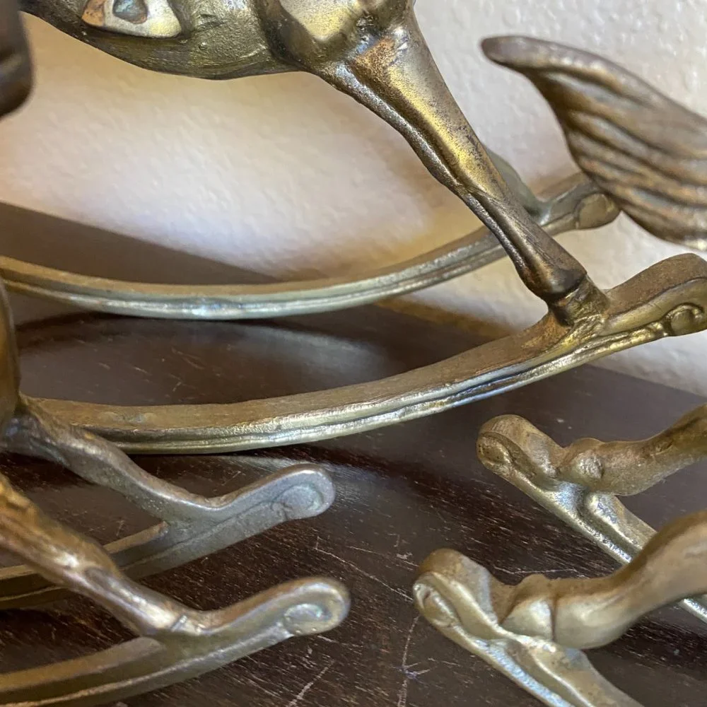 Trio Of Vintage Mid Century Solid Brass Rocking Horses Holiday Decor - Picture 13 of 15
